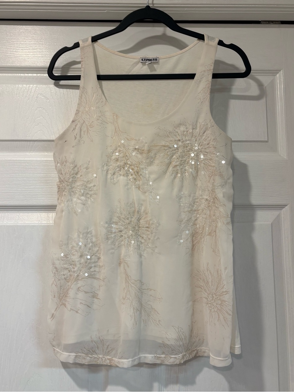Express Cream Floral Sequin Sheer Tank